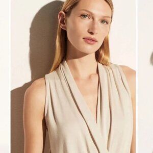 NWT Vince Draped Halter Neck Bodysuit White Sand Cream Khaki